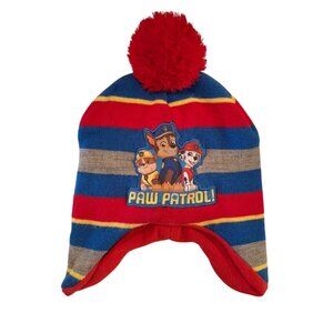 Paw Patrol Striped Beanie Hat Kids Toddler 2-5T Knit Fleece Lined Pom Pom